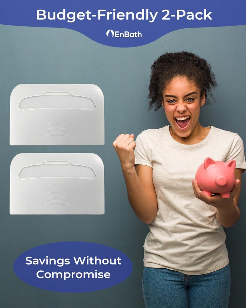 EnBath Commercial Toilet Seat Cover Dispenser Wall Mount (2-Pack), White Half-Fold Toilet Seat Cover Holder for Bathroom/Restroom - Image 2